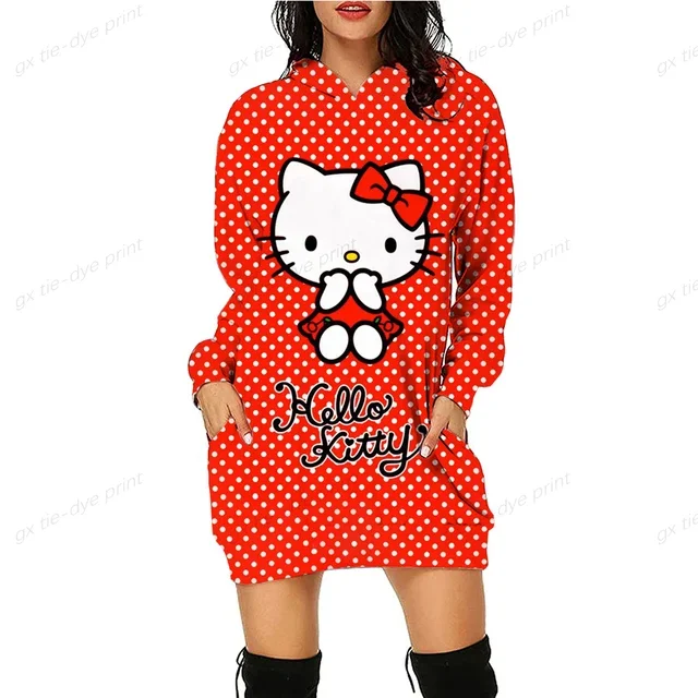 thumbnail image 1 of Sudadera de gran tamaño para mujer, con estampado de HELLO KITTY, cuello redondo, manga larga, jerséis de dibujos animados, ropa informal para mujer, otoño y primavera, ajustada, 1 of 5