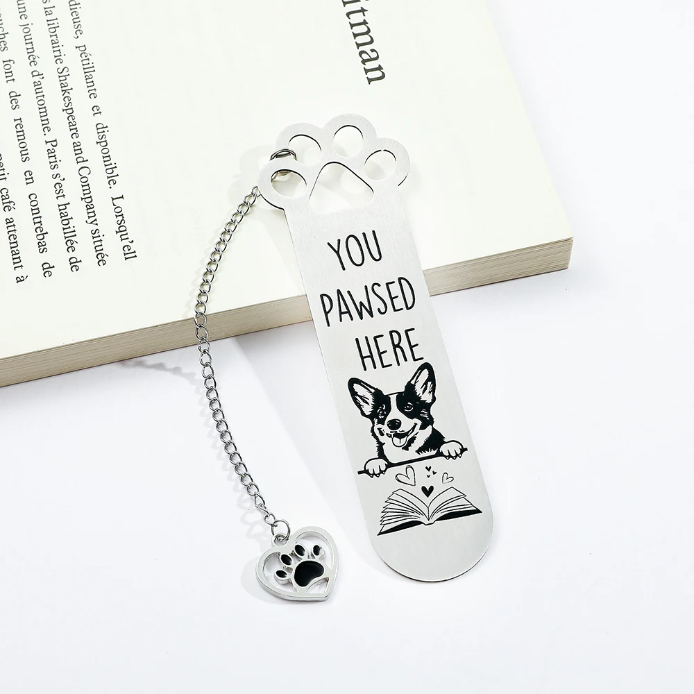 Cute dog stainless steel bookmark cartoon with pendant bookmark suitable for dog lovers reading collection small gift metal bookmark bookmark page holder animal bookmark bookmarks stationery supplies bookmark holder