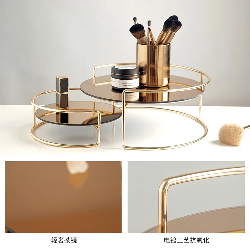 European-style Double-layer Stainless Steel Cosmetic Storage Box Home Desktop Dressing Table Perfume Rack Bathroom Makeup Rack 4