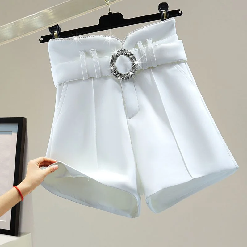 

Heavy industry diamond studded A-line wide leg pants 2023 summer Korean high waisted loose solid casual versatile pants female