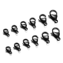 25Pcs Black Lobster Clasps 9-15mm Stainless Steel Necklace Hooks Connector Space Beads for DIY Jewelry Making Bulk Wholesale