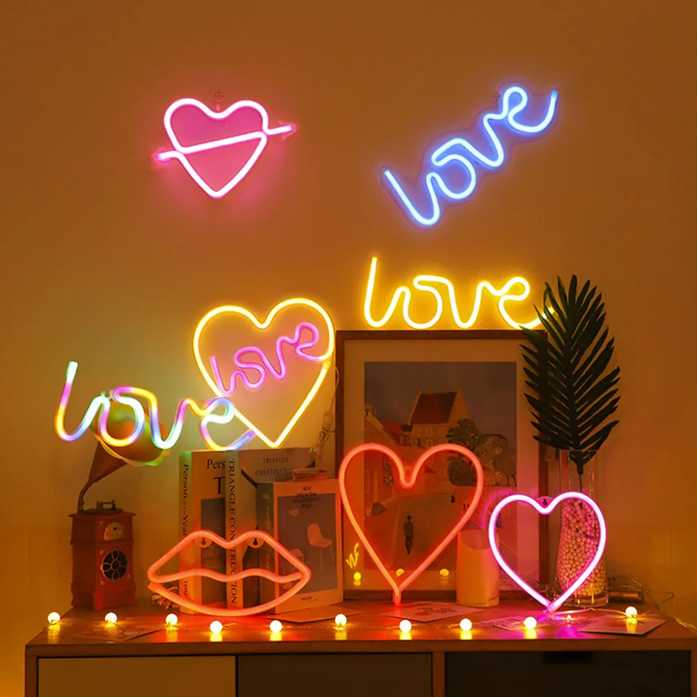Tanie Miłość Neon noc podświetlany znak usta Wall Art znak noc akumulator lampy
