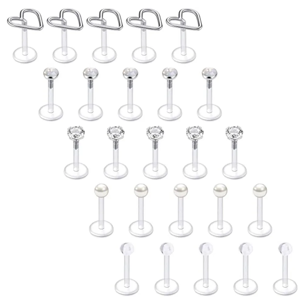 25pcs Flexible Clear UV Retainers Lip Ring Labret Studs Monroe Mudusa