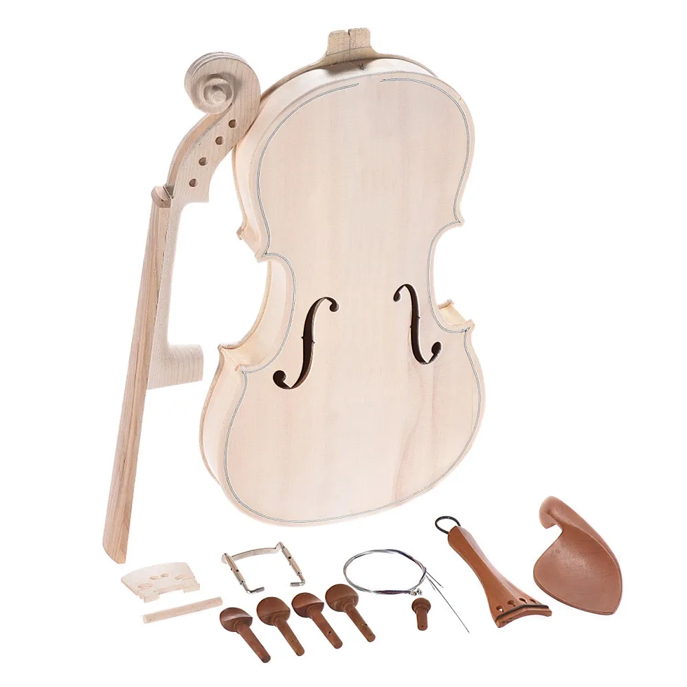 Handmade DIY 4/4 Full Size Violin Kit Natural Solid Wood Acoustic Fiddle Spruce Top Maple Back Neck Fingerboard Tailpiece acoustic violin violin accessories