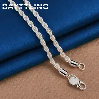 Breloque en argent sterling 925 pour hommes et femmes, accessoires, 4MM, 40-60cm, 2 pièces, chaîne en corde, collier, Bracelet, mode, cadeau de mariage, bijoux 3