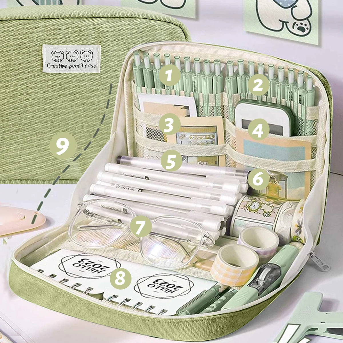 Wiroouia Trousse Scolaire Panda Kawai-i Grande Capacité Étui à Crayons Sac à Crayons Plusieurs Compartiments Pour Filles Et Garçons