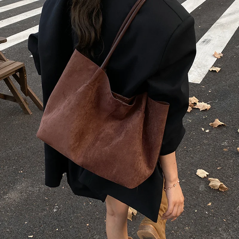 Autumn Winter Women's Suede Frosted Tote Bag Shoulder Armpit Bag Retro Large Capacity Commuter Casual Versatile Handbags
