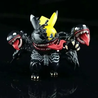 

Animation Pokémon Pikachu Cross-dressing Venom COS Hand Model Doll Desktop Car Personalized Creative Ornament