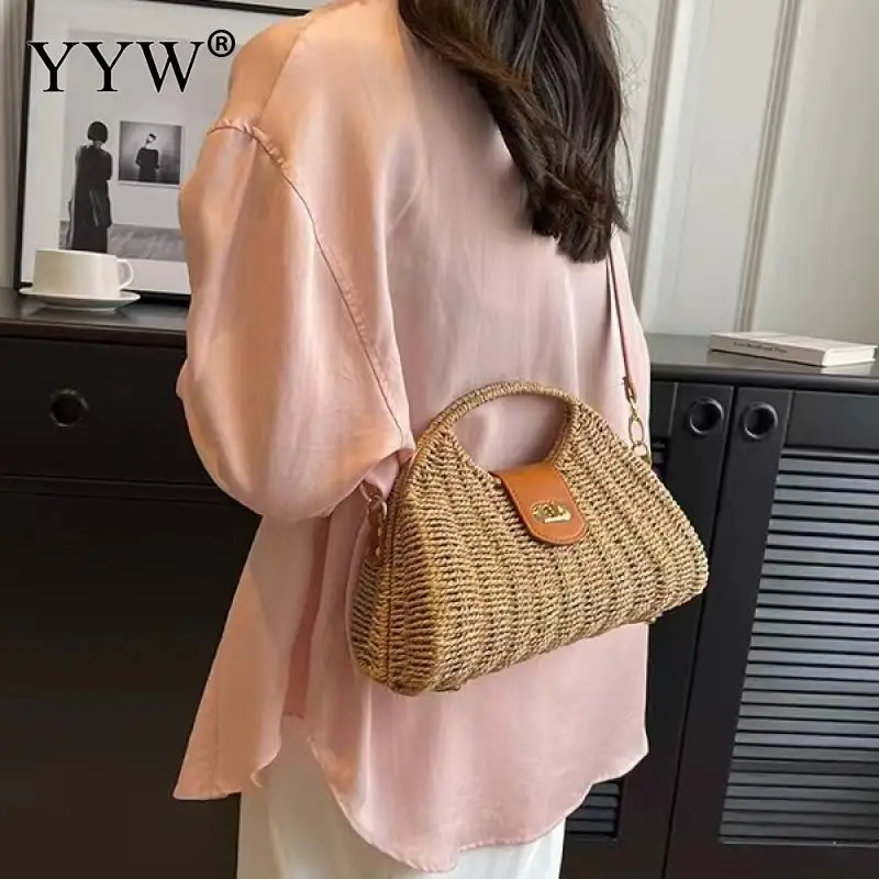 Fashion Women Shoulder Bag Handle 2023 Summer Holiday Style Straw Eco-Friendly Paper Rope Woven Bags Street Tote Handbags Clutch