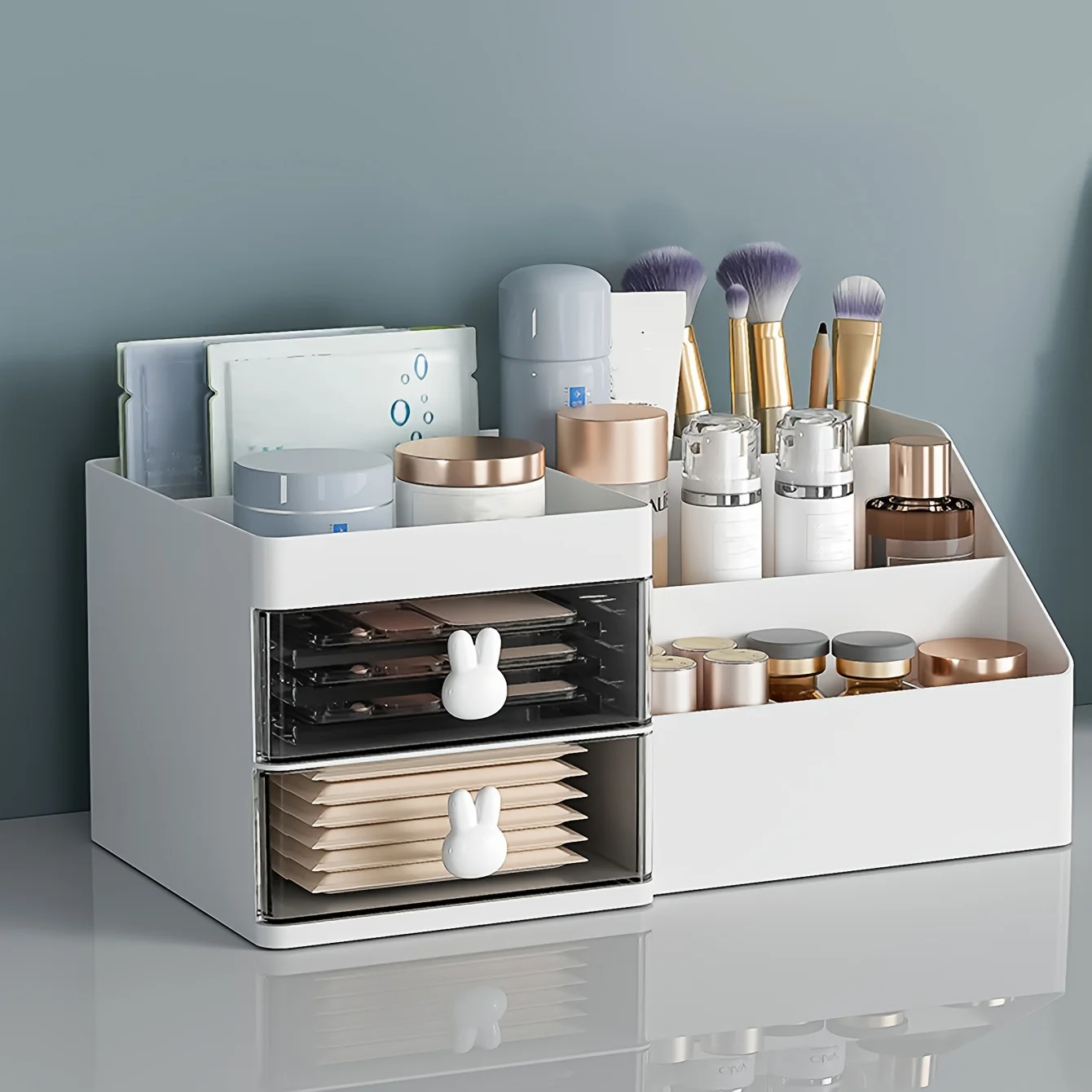 

Organizer With 2 Drawers, Large Capacity Countertop Organizer For Vanity, Bedroom Desk Cosmetics Organizer For Skin Care,1pc