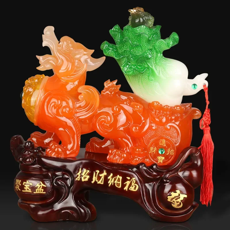 

Chinese Lucky Money Pixiu Resin Ornaments Crafts Living Room Wine Cabinet Home Office Desktop Decor Opening Gifts