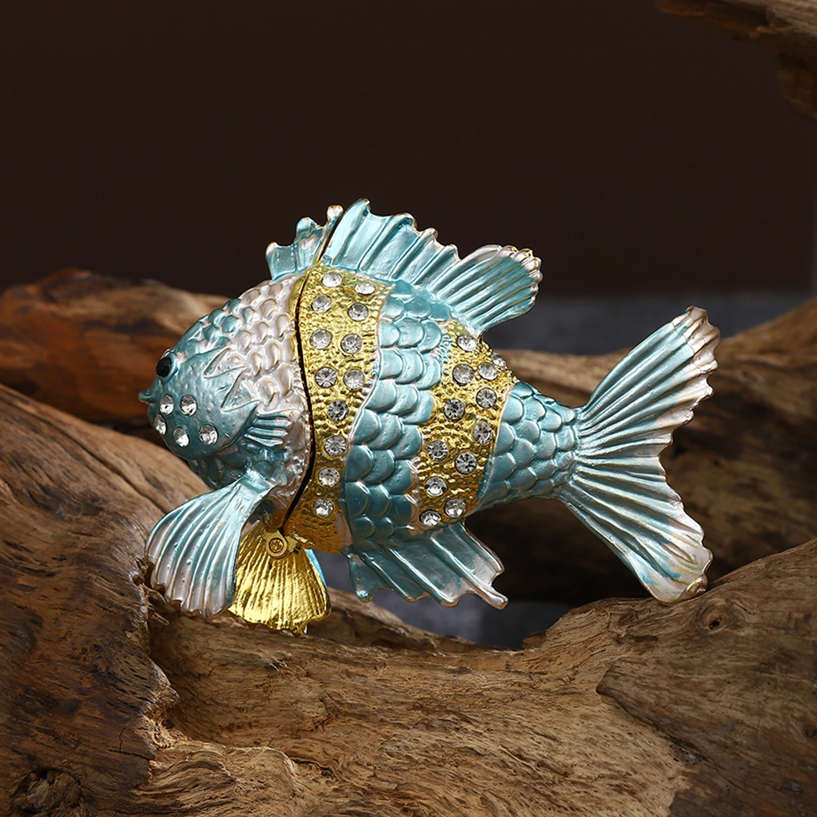 Vintage Jewelry Box 1pc Hand-Painted Tropical Fish Enamel Sea Animal Hinged Ring Case Magnetic Clasp Sundries Organizer Decor