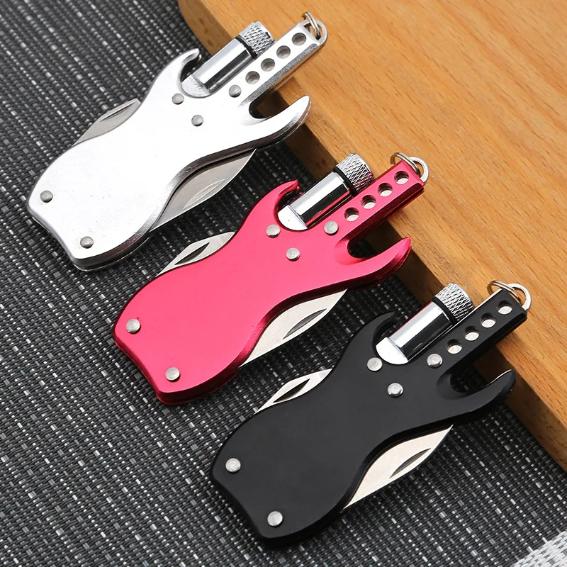 

Guitar shaped combination knife tool, outdoor portable light, key opener, multi-functional folding knife