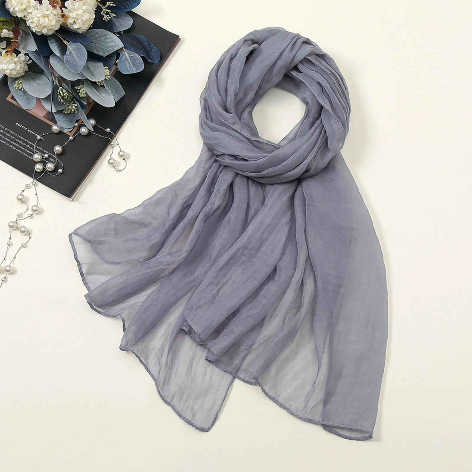 

Women Chiffon Silk Scarf Summer Casual Solid Color Silk Scarves Female Thin Sunscreen Scarf Hijab Panuelos De Seda