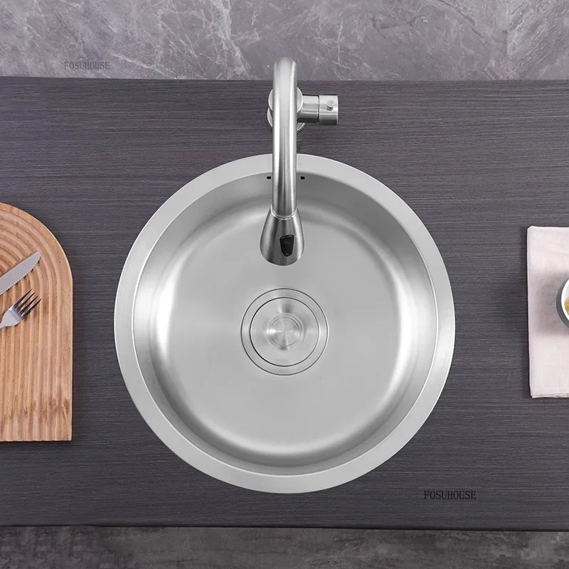 304 Stainless Steel Round Kitchen Sinks Mini Single Bowl Dish Washing Sink Bar Sinks Balcony Wash Basin Kitchen Vegetable Sink