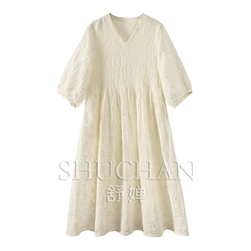 

Embroidery flower white dress women new 2024 summer vestidos elegantes para mujer Lining cotton women clothing