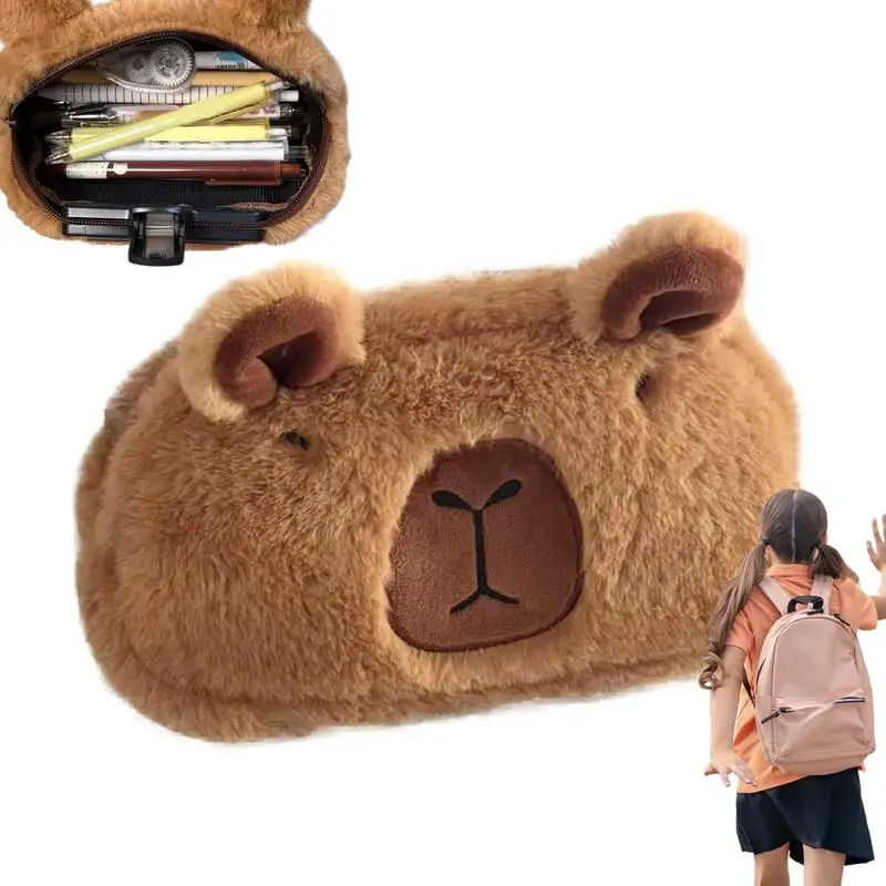 시뮬레이션 스타일 귀여운 카피바라 연필 케이스, 부드러운 봉제 학교 문구 펜 가방, 여아 남아 학생용 선물, 사무실 및 학교