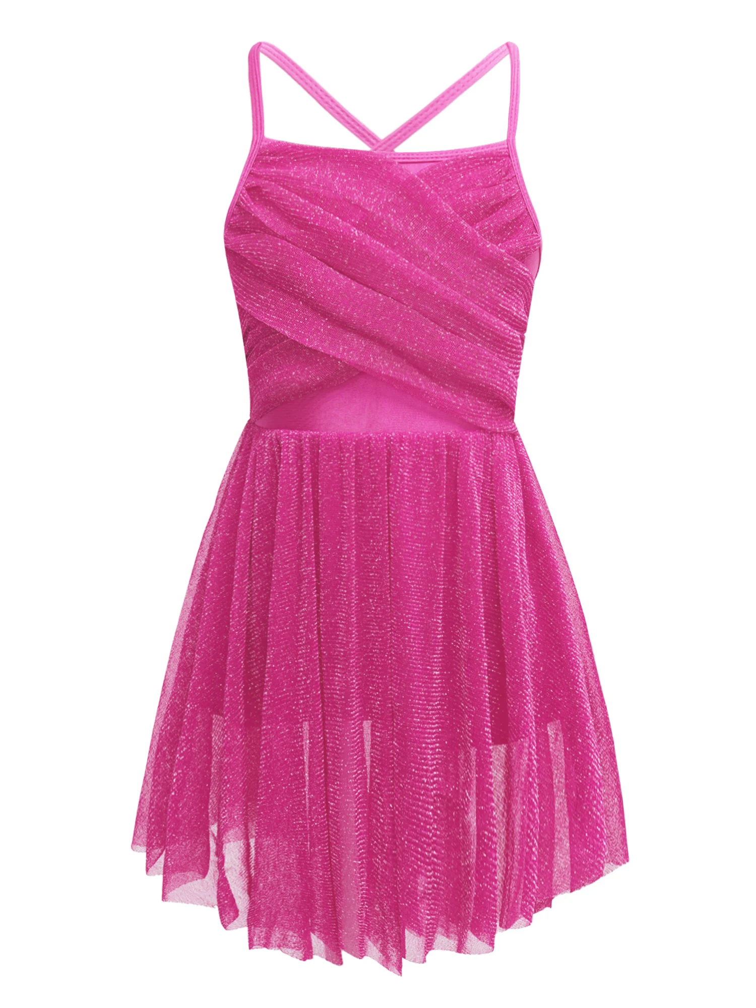 Dance dress dance bodysuit kids girls glittery mesh spaghetti shoulder straps ballet Latin dance gymnastics leotard dress bodysuit stage performance