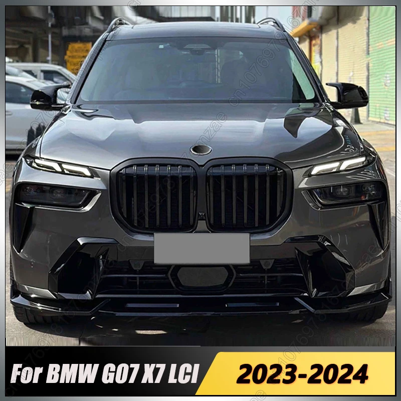 Car Front Lower Bumper Diffuser Protector Cover Body Kits For BMW G07 X7 LCI -+ 3PCS Black Bumper Lip Spoiler Splitter