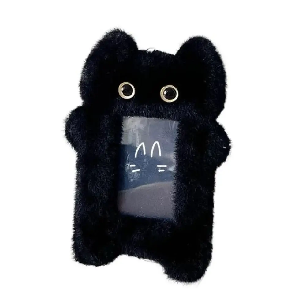 Ins Style Cartoon Plush Card Holder 3-inch Black Cat Photo Protector Case Diy Finished Product Star Chasing Pendant Keychain