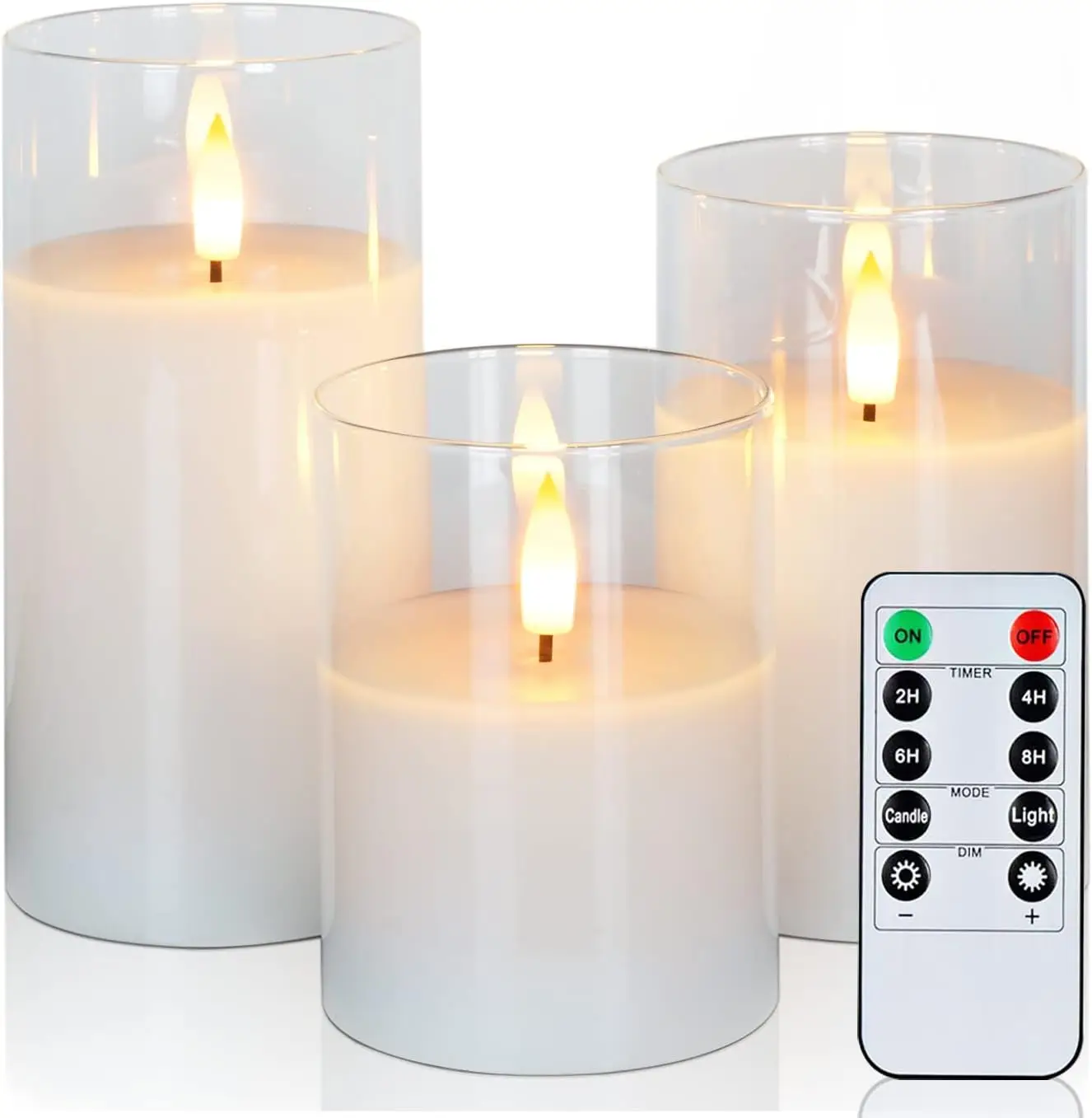 

Battery operated/USB Rechargeable Led Candle 3D wick Flickering w/10-Keys Remote Controller&Timer Pillar Candles Paraffin wax