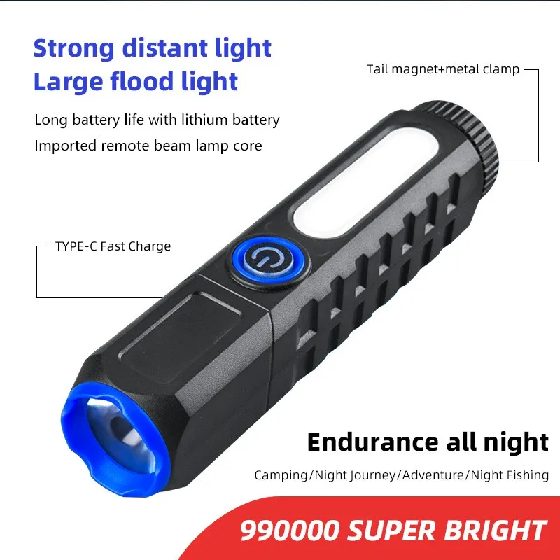 

ZK30 mini LED Flashlight Side COB Floodlight 4 Modes Magnetic Working Light Pocket Clip Penlight Waterproof Camping Light Torch
