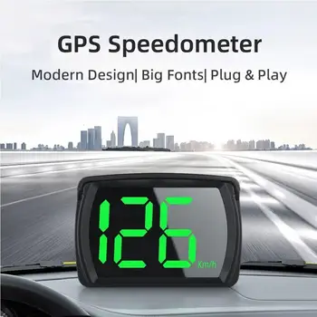 HUD per Auto con GPS, Tachimetro Digitale LED HD, Misuratore di Velocità in KM/H, Plug & Play, Allarme di Sovravelocità, Accessorio per Cruscotto Auto