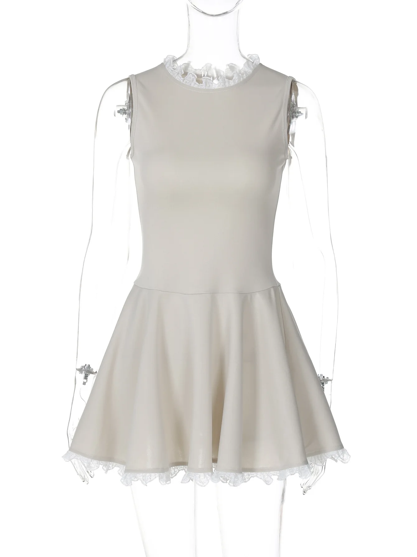 Autumn Lace Patchwork Mini Dress For Women Ruffled Sleeveless Elegant Slim Party Dress Gown Female Luxury High Waist Dress