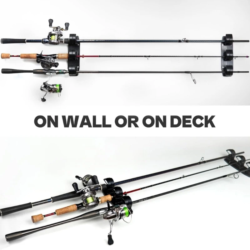 Horizontal 3 Rod Fishing Rod Holder Wall Mounted Fishing Poles Rack for Garage, Wall Mount Stand Easily Install