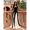 Contrast Sling Large Hem A Line Dress For Women Elegant Patchwork Slip Maxi Robe Female  Fashion Sexy Evening Lady Long Vestidos 4