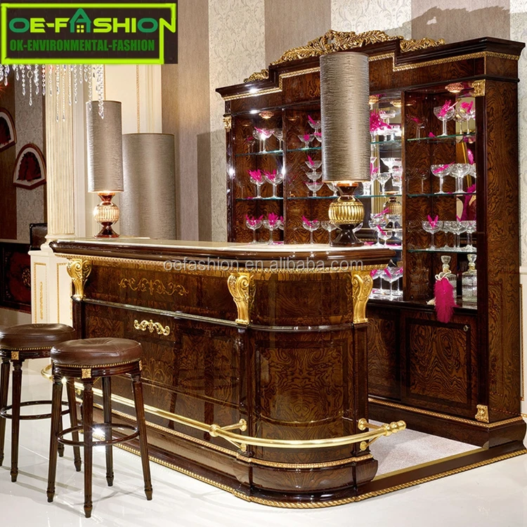 Vitoria Style Bar Home Furniture, Exquisite Carved Wooden Bar Counter Table, Luxury Brown Wooden Wine Cabinet image 3