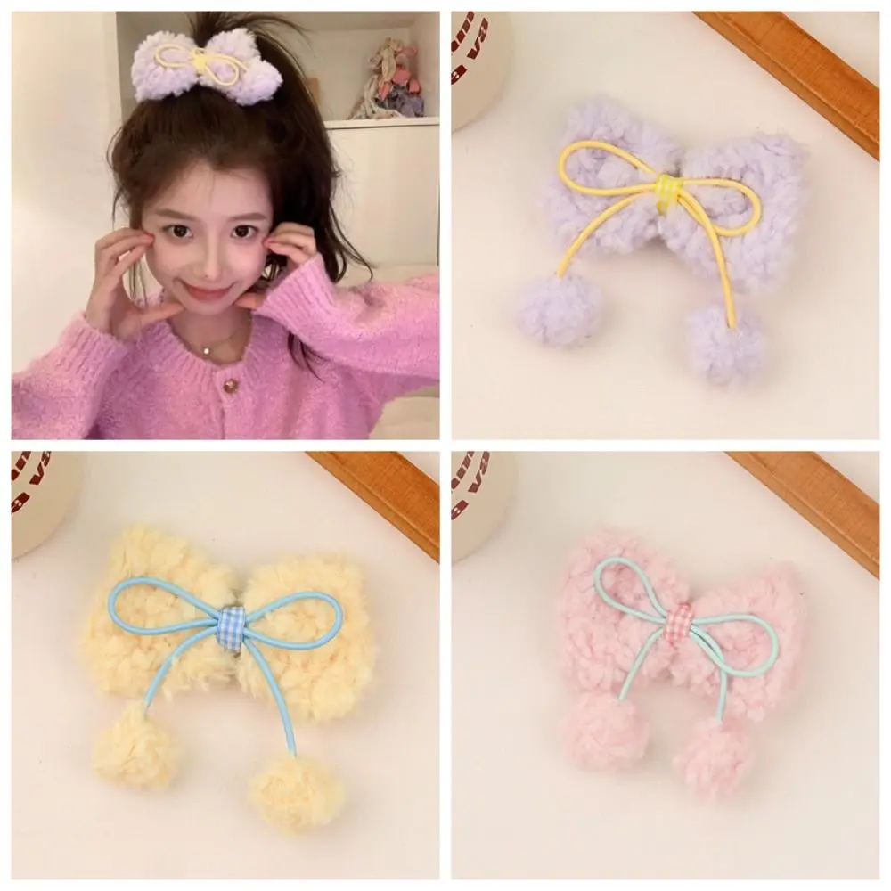 Korean Style Plush Bow Hair Clip Bangs Side Clip Headwear Cherry Duckbill Clip Hair Accessories Japanese Style Top Barrette widened version candy color one character clips headwear wholesale leaf shaped bangs clip seamless makeup edge clips accessories