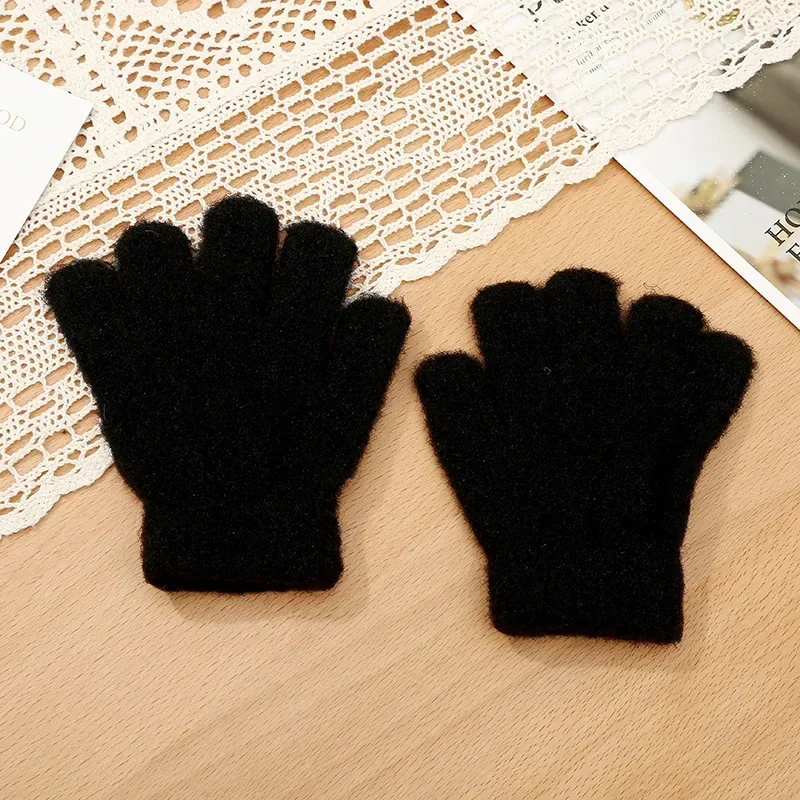 1 Pair Warm Furry Young Kid Gloves Sporty Simplicity Cold-proof Solid Split Gloves for Toddler Autumn Winter Warm Outdoor