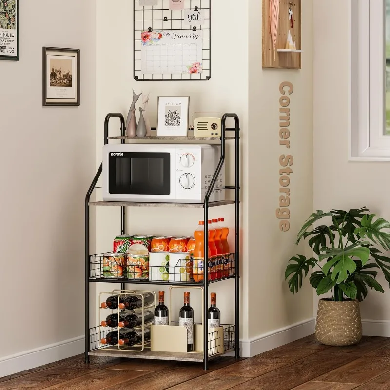 Microwave Stand with Storage 4-Tier, Bakers Racks for Kitchens, Coffee Cart Microwave Cart with Storage, Metal Bakers Rack 3