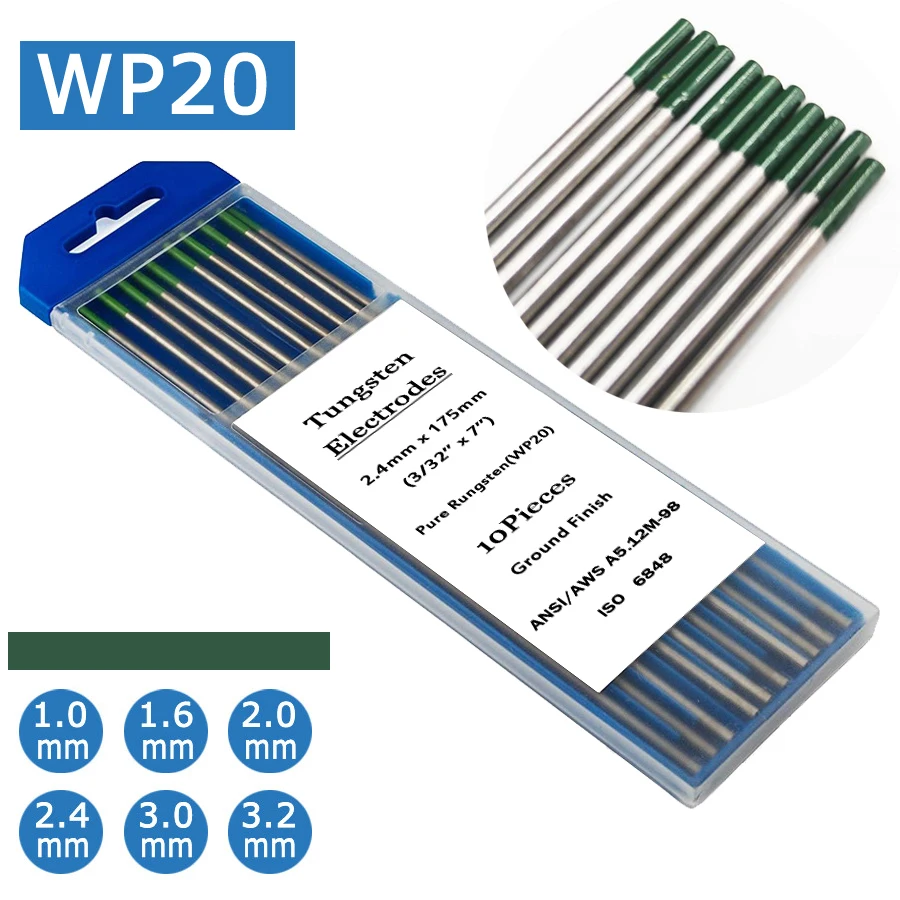 Tungsten Electrodes 175MM TIG Welding Tungsten Electrodes Welder Rods 1.0-4.0mm WT20 WC20 WL20 WL15 WZ8 WP WY20 WR20 E3 for WP26 WP17 WP9 TIG Torch