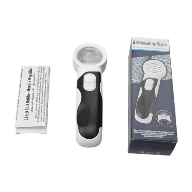 A2UD 16X Glass Handhelds Magnifier 2 LED Light Readings Lens Jewelry ...