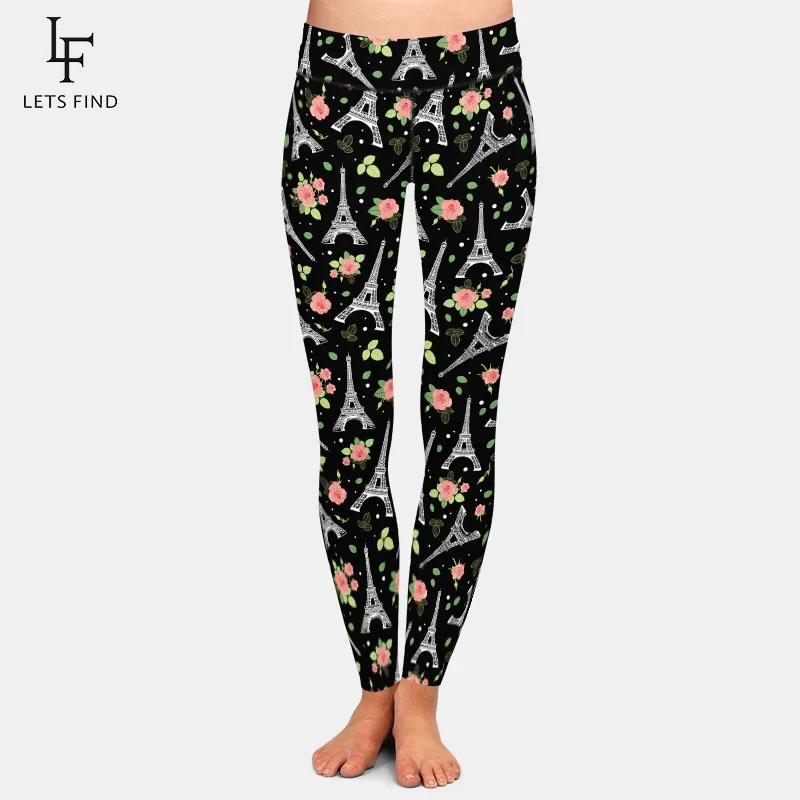 LETSFIND High Elastic Women  Workout Leggings Fashion High Waist Comfortable Slim Black Leggings yrrety fashion elastic gym sport jegging women green leaf floral printed leggings fitness slim workout soft bottom