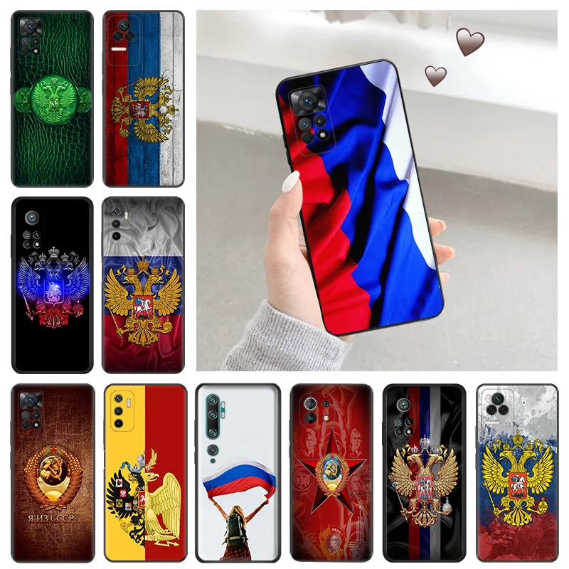 

Soft Case for Redmi Note 11 Pro Plus 5G 11s 11e 11T 11Se K40 Xiaomi 11Lite 11i CC9e Russia Flag Art Black Phone Cases Cover