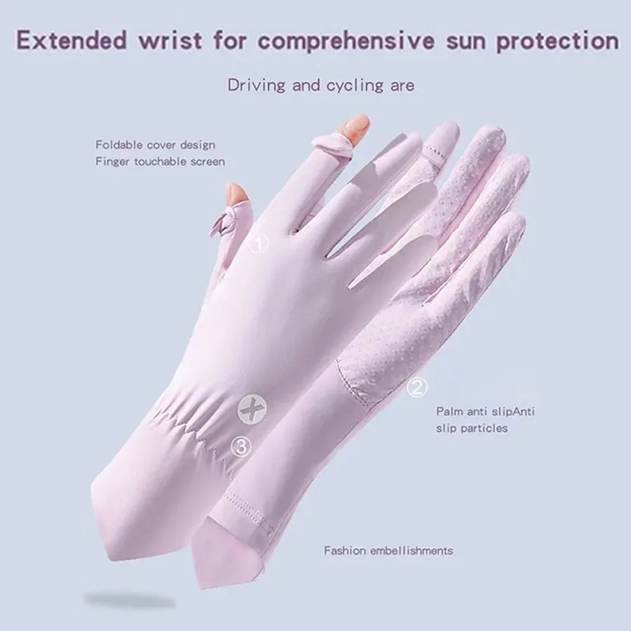 Breathable Touch Screen Anti-UV Women Gloves Mittens Sunscreen Gloves Ice Silk Gloves Cycling Driving Mittens Outdoor