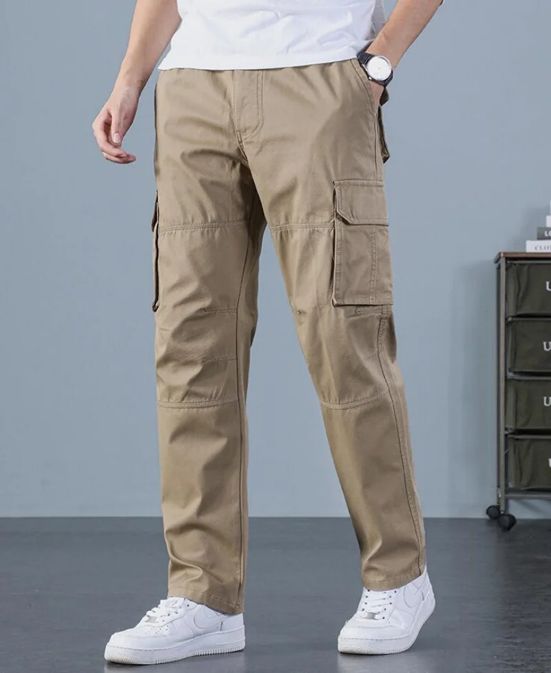 

Men's Pants Large Size Big 4XL 5XL 6XL Plus Autumn Men Elastic Waist Multi Pocket Long Baggy Straight Cargo Jogger Trousers Male