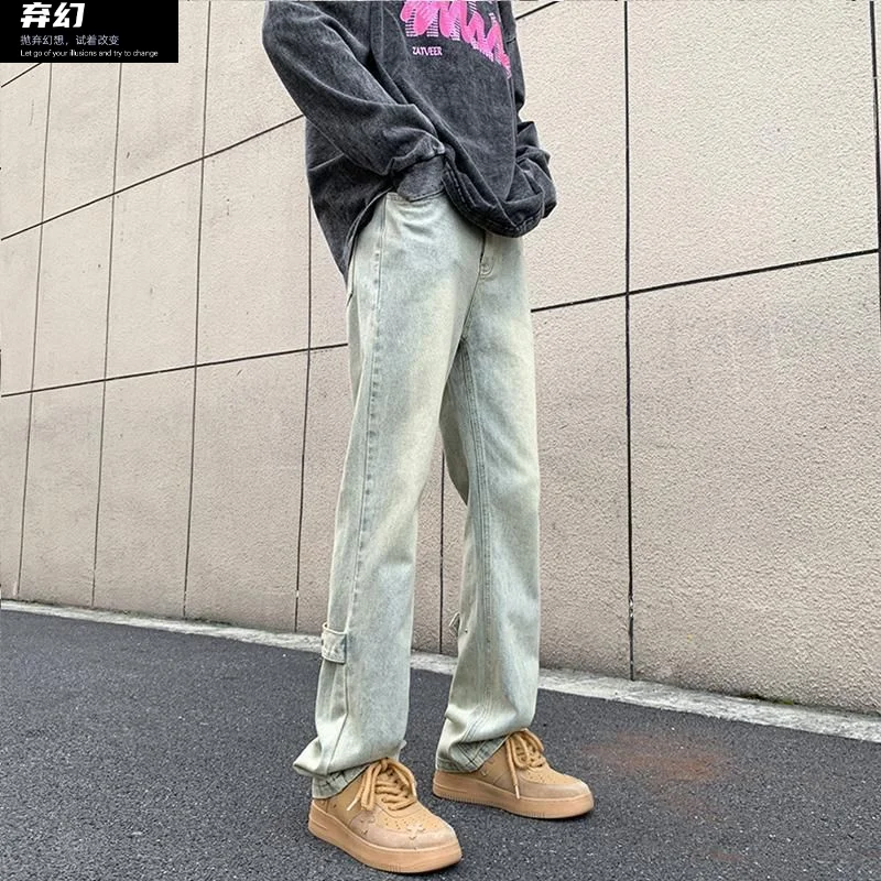 American black jeans men's autumn street straight pants are popular handsome fried streets