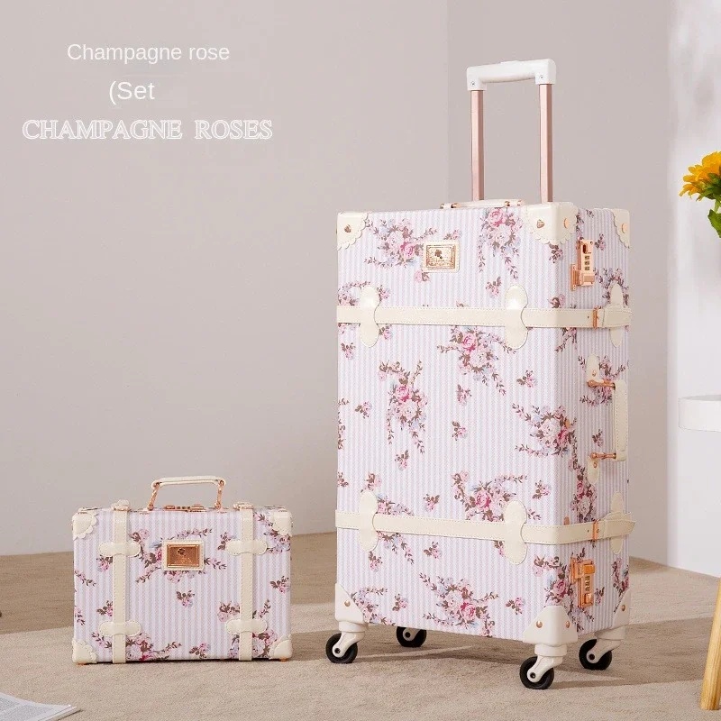 New Retro Suitcase Women Luxury PU Suitcase Set with Small Makeup