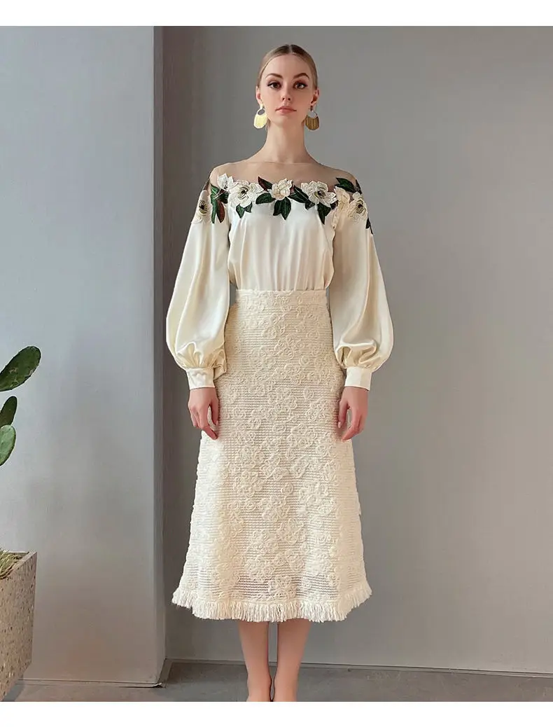 Premium Satin Embroidered Blouse Women