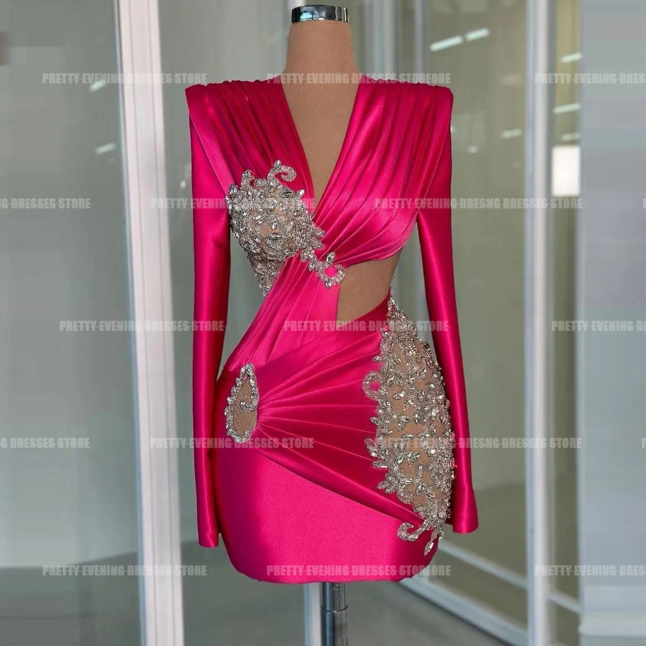 Cocktail Dresses Mermaid Woman's Sexy V Neck Sparkle Applique Mini Skirt Party Prom Gowns Graduation Customized