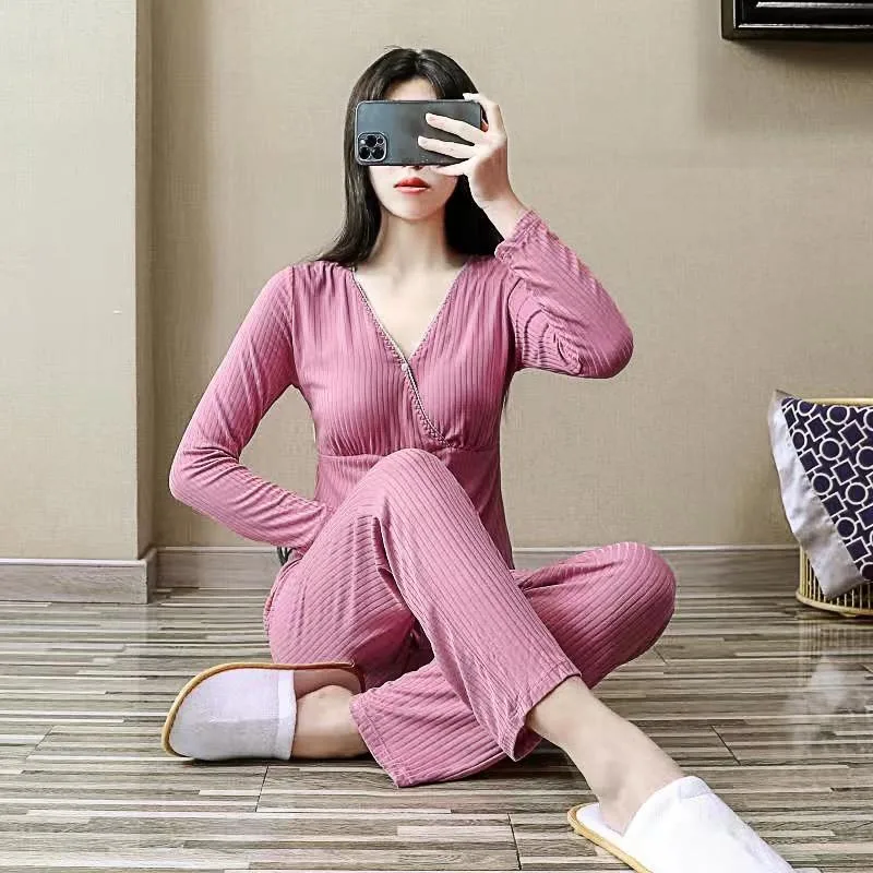 

Modal Maternity Breastfeeding Pajamas Pregnancy Women Nursing Top and Pant Sleepwear Homewear Set Lactation Feeding Nightgown