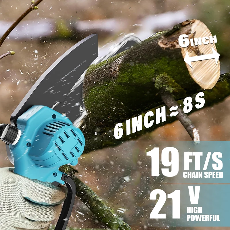 Jemi Tool 21V Portable Mini Electric Pruning Saw with Automatic Lubrication System, Cordless Chainsaw, Wood Cutting Tool 5