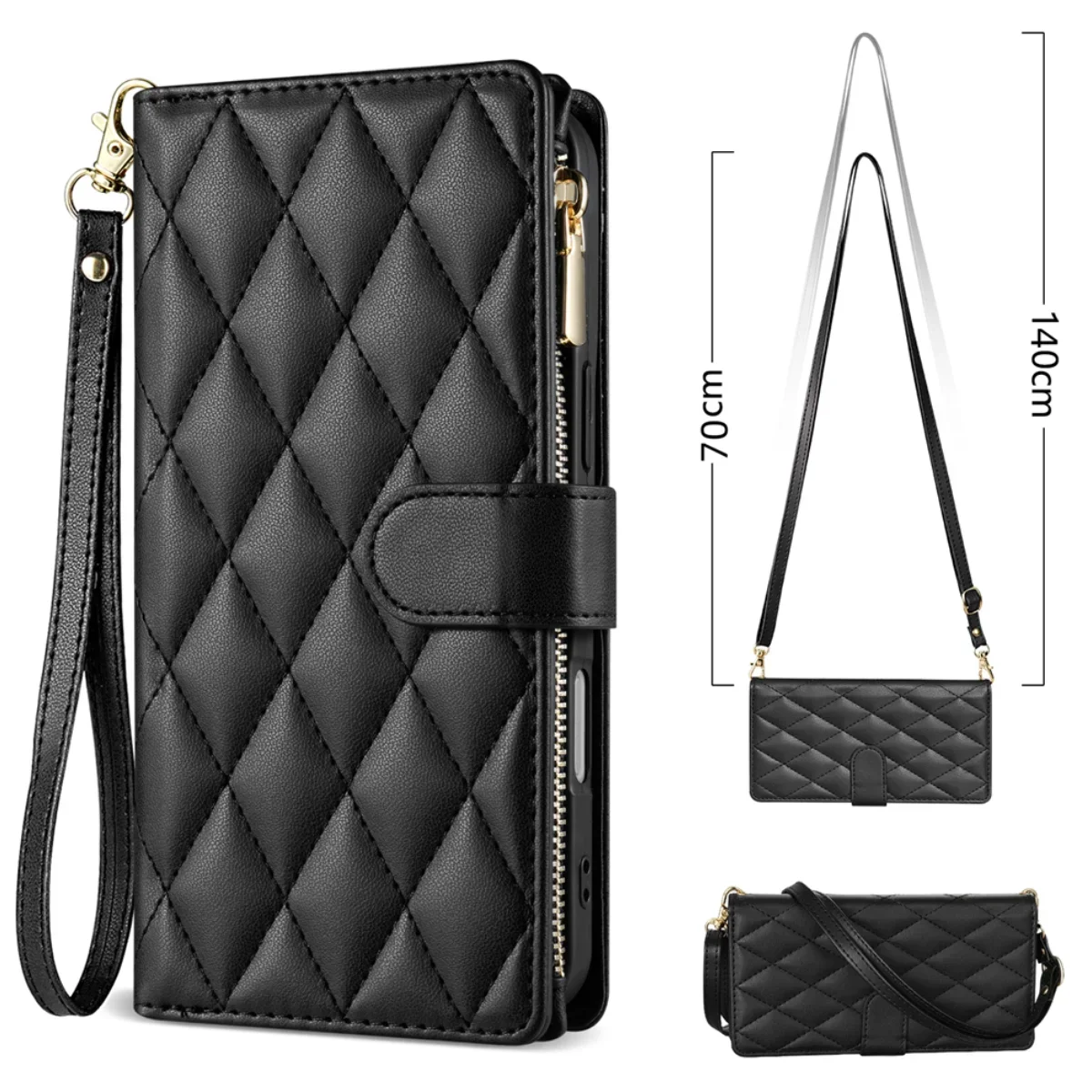 Premium Crossbody Leather Case with Zippered Card Wallet Cover