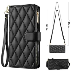 Premium Crossbody Leather Case with Zippered Card Wallet Cover - Galaxy S24 FE (Black)