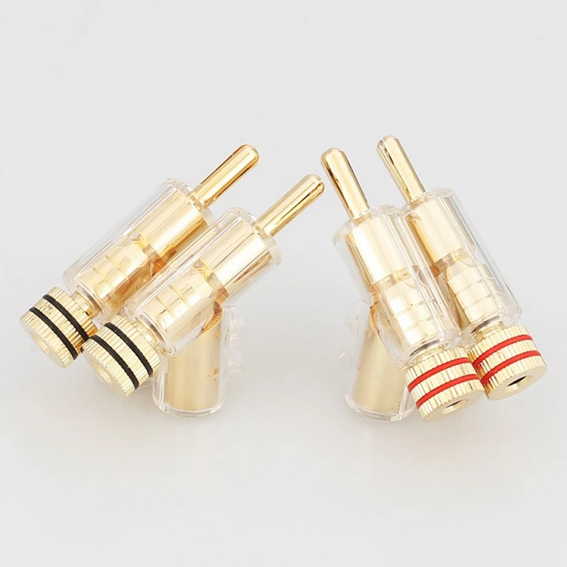 4 Piece 45 Degree Angled Banana Connectors For AV Receiver,Amplifier Speaker Gold