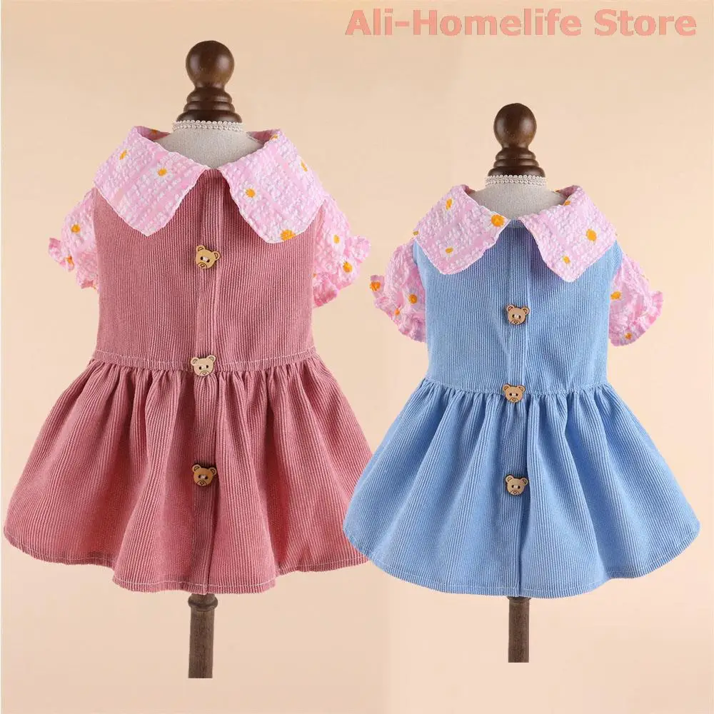 

Floral Pet Dress with Doll Collar For Dog Cat Clothes Spring Summer Dogs Skirt Perro Cachorros Clothing Pet Items Pet Supplies